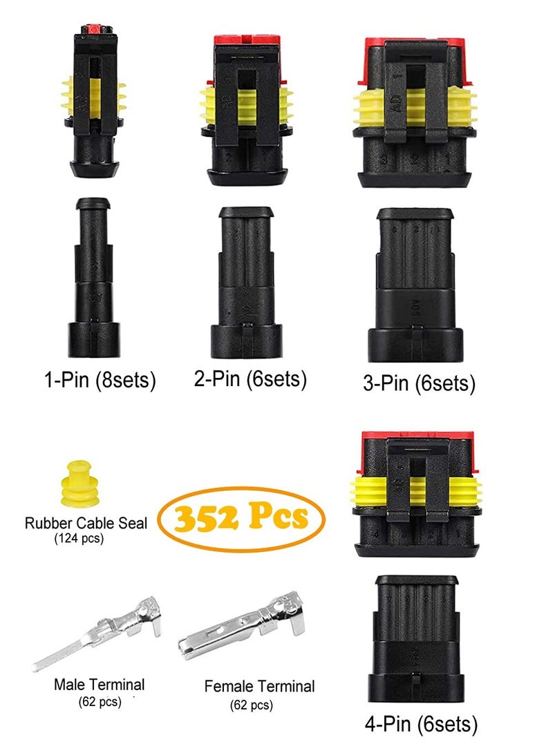 Waterproof Automotive Electrical Connector Terminal 352 Pieces Set Boxed Xenon Lamp Harness Connector Plug Kit for Electrical Connector 1/2/3/4 Pin Connector - Image 3