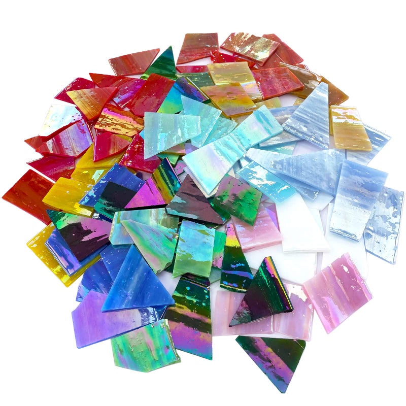 LITMIND 22LB Iridescent MixedColor Stained Glass Scraps Irregular Mosaic Tiles Broken Pieces for Stained Glass Art DIY Crafts Assorted Shapes Mosaic Supplies