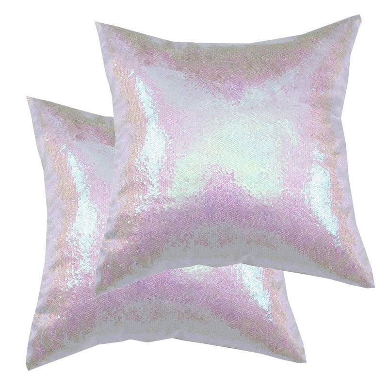 Poise3EHome 18x18inches Sequin Decorative Pillow Covers Satin Pillow Cases for Throw Pillow Couch Living Room Christmas Iridescent 2PCS