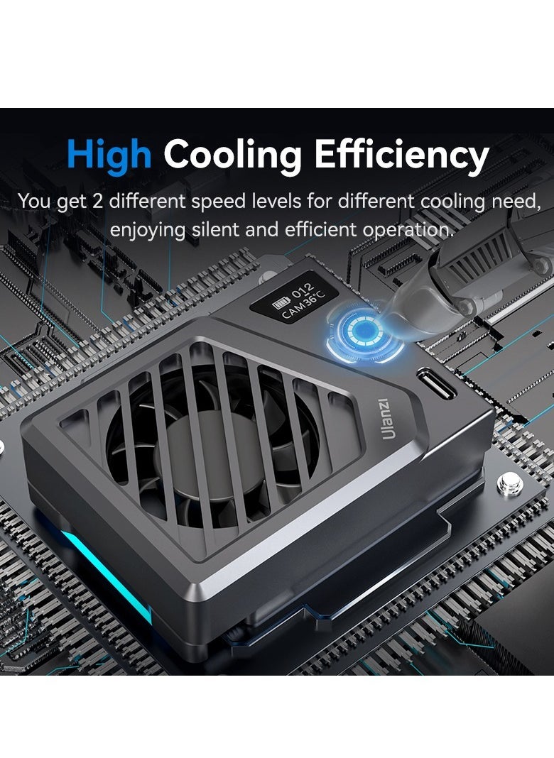 Ulanzi Camera Cooling Fan, Quiet And Efficient Heat Sink Cooling Fan, Easy To Install Two Modes Camera Fan Radiator With Oled Display For Real Time Temperature Monitoring, (1pc, Black)  - Image 2