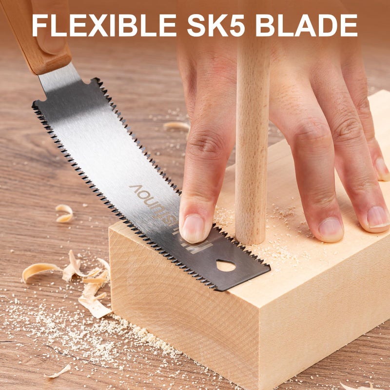 Husfunov Japanese Hand Saw, 6 Inch Pull Saw with Double Edges of 11/17 TPI, SK5 Flexible Blade Handle Wood Saws for Woodworking Tools - Image 5