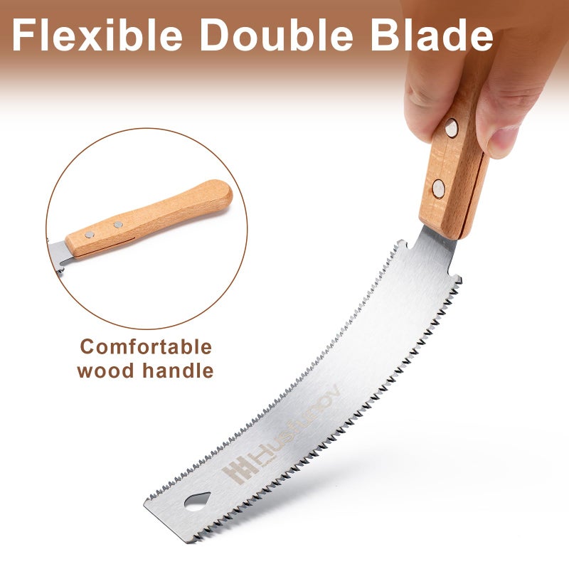Husfunov Japanese Hand Saw, 6 Inch Pull Saw with Double Edges of 11/17 TPI, SK5 Flexible Blade Handle Wood Saws for Woodworking Tools - Image 3