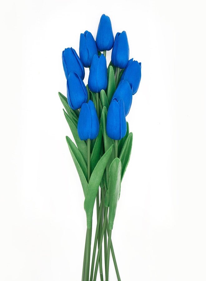 TACOLO Blue Flowers Fake Tulips Artificial Flowers, 13 Inch Real Touch PU Flowers for Decoration, 10 Pcs Tulip Flowers Bouquet for Vase, Mother's Day Easter Valentines Gifts - Image 1