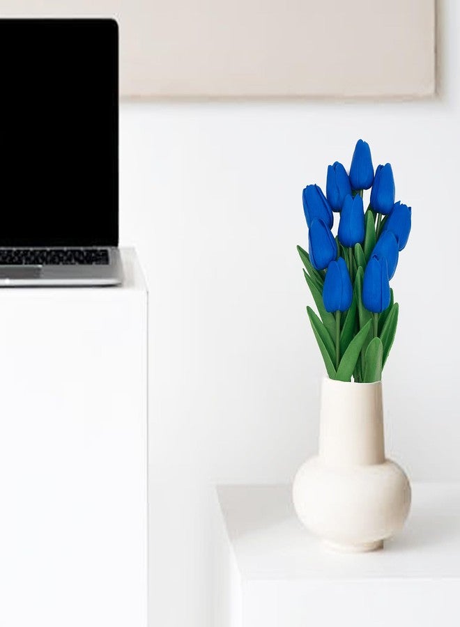 TACOLO Blue Flowers Fake Tulips Artificial Flowers, 13 Inch Real Touch PU Flowers for Decoration, 10 Pcs Tulip Flowers Bouquet for Vase, Mother's Day Easter Valentines Gifts - Image 3