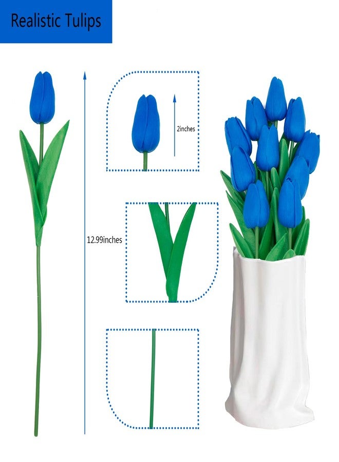 TACOLO Blue Flowers Fake Tulips Artificial Flowers, 13 Inch Real Touch PU Flowers for Decoration, 10 Pcs Tulip Flowers Bouquet for Vase, Mother's Day Easter Valentines Gifts - Image 2