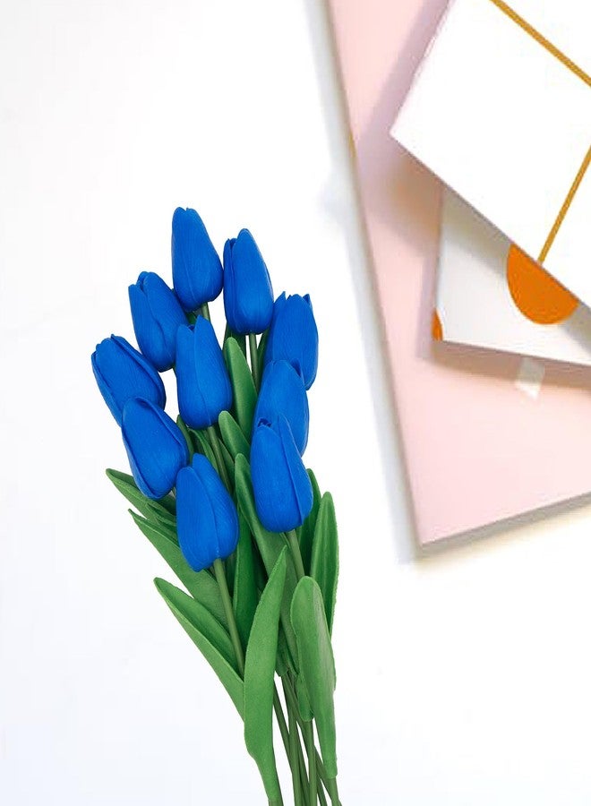 TACOLO Blue Flowers Fake Tulips Artificial Flowers, 13 Inch Real Touch PU Flowers for Decoration, 10 Pcs Tulip Flowers Bouquet for Vase, Mother's Day Easter Valentines Gifts - Image 4