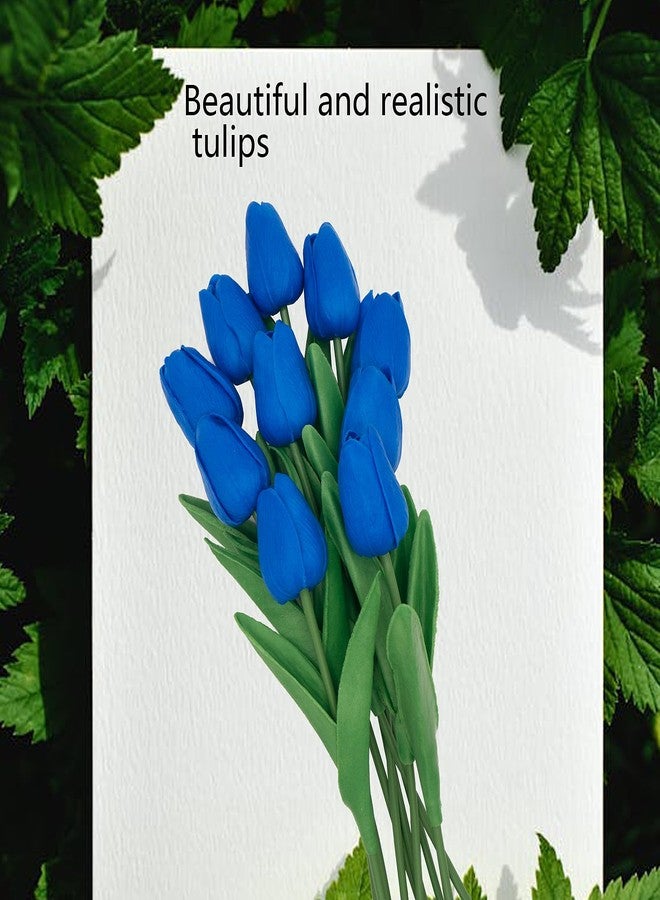 TACOLO Blue Flowers Fake Tulips Artificial Flowers, 13 Inch Real Touch PU Flowers for Decoration, 10 Pcs Tulip Flowers Bouquet for Vase, Mother's Day Easter Valentines Gifts - Image 5