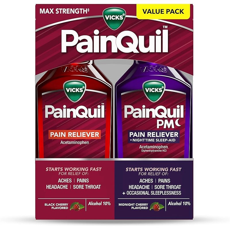 Vicks PainQuil & PainQuil PM Pain Relief Liquid, 1000mg Acetaminophen, 2x12 oz - Image 1