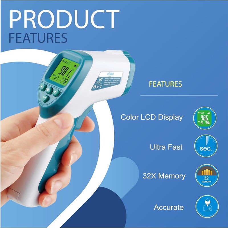 Elate Forehead Thermometer  Baby Thermometer for Adults Kids Infants  NoTouch Digital Infrared with Fever Alarm  Home Medical Grade for Nurse Accessories  Newborn Essentials - Image 2