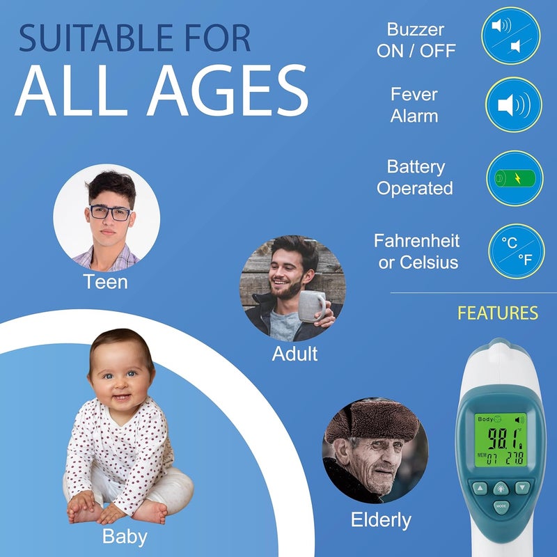 Elate Forehead Thermometer  Baby Thermometer for Adults Kids Infants  NoTouch Digital Infrared with Fever Alarm  Home Medical Grade for Nurse Accessories  Newborn Essentials - Image 3