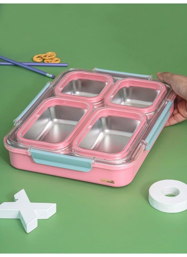 GOODHOMES Goodhomes 4 partition Leak Proof Lunch Box Stainless Steel GK4544PINK  - Image 2