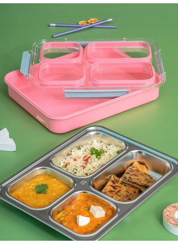 GOODHOMES Goodhomes 4 partition Leak Proof Lunch Box Stainless Steel GK4544PINK  - Image 1