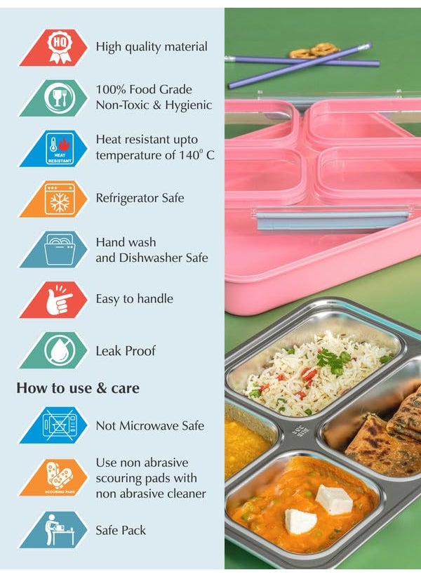 GOODHOMES Goodhomes 4 partition Leak Proof Lunch Box Stainless Steel GK4544PINK  - Image 5