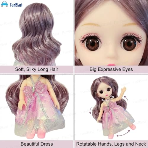 FunBlast Doll for Girls – Cute Doll with Long Hair & Beautiful Dress, Birthday Gift for Girls, Pretend Role Play Doll for Kids (Pink) - Image 4