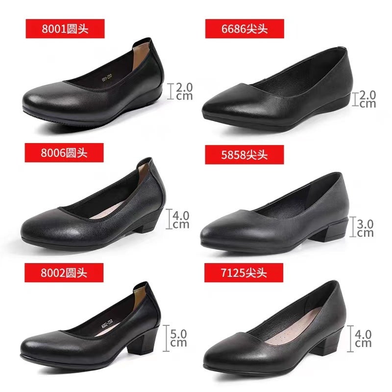 Stewardess Work Shoes Women'S Black Genuine Leather Single Shoes Dress Mid-Heel High Heel Large Size Women'S Interview Shoes Professional Leather Shoes - Image 3