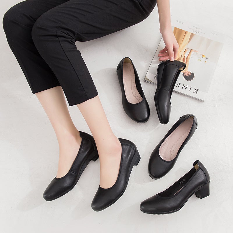 Stewardess Work Shoes Women'S Black Genuine Leather Single Shoes Dress Mid-Heel High Heel Large Size Women'S Interview Shoes Professional Leather Shoes - Image 4