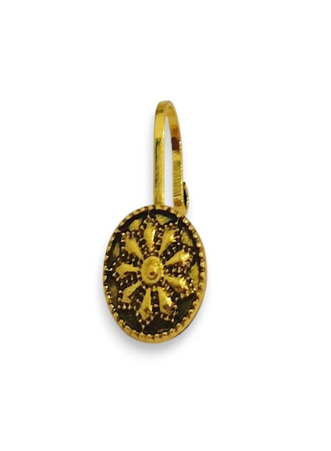ACCESSHER Women's & Girls Antique Oxidised Gold-Toned Circular Mandala Clip-On Nose Pin Non-Pierced Adjustable Pressing Type Nose Ring Jewellery for Gift - Image 1