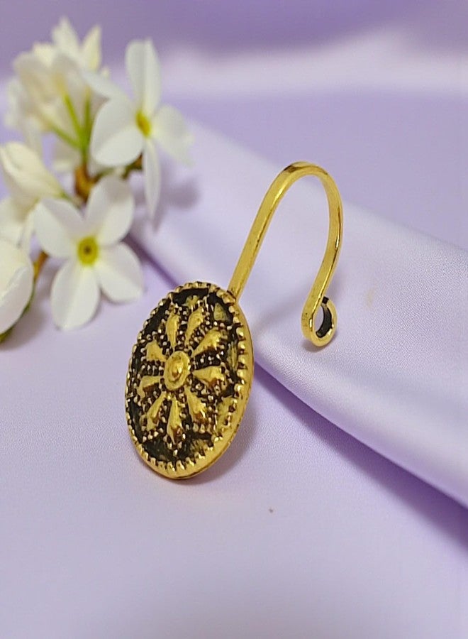 ACCESSHER Women's & Girls Antique Oxidised Gold-Toned Circular Mandala Clip-On Nose Pin Non-Pierced Adjustable Pressing Type Nose Ring Jewellery for Gift - Image 3
