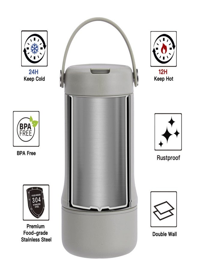 Ideus Soup Thermo with Foldable Spoon and Bowl 20oz, All-in-one Insulated Bento Lunchbox Stainless Steel Leakproof Portable Soup Container Vacuum Thermal Food Jar for Lunch Celadon - Image 2