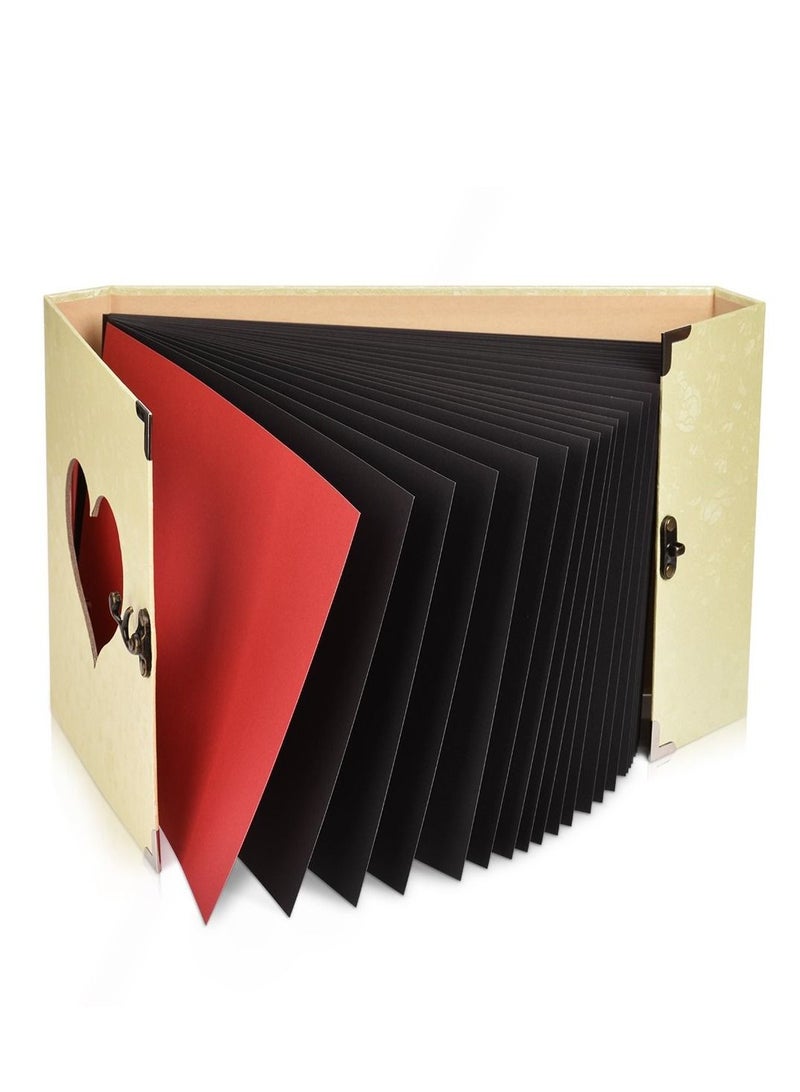 Excefore ألبوم صور قصاصات مع صندوق هدايا، غلاف DIY للصور جيب بشريط حريري غلاف مقوى، كتاب ذكريات مخصص DIY لكتاب الضيوف/الزفاف/الطفل/الذكرى السنوية/السفر (بيج)  - Image 2