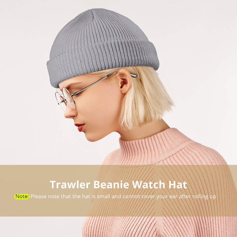 SATINIOR 4 Pieces Trawler Beanie Watch Hat Roll up Edge Skullcap Fisherman Beanie Unisex (Lake Blue, Green Grey, Navy Blue, Grey) - Image 5