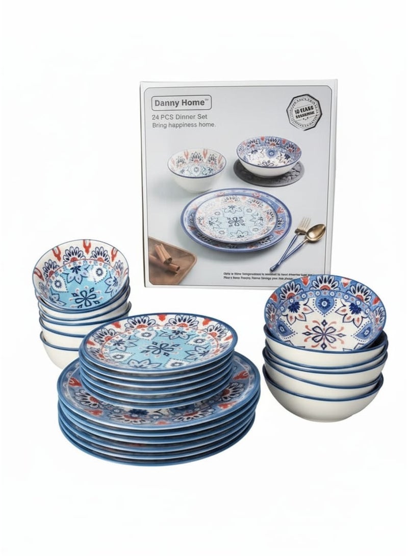 داني هوم طقم طعام من البورسلين الملون، مكون من 24 قطعة، 103-SF15-24T - Image 4
