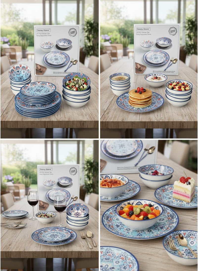 داني هوم طقم طعام من البورسلين الملون، مكون من 24 قطعة، 103-SF15-24T - Image 3