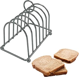 Marsrut Marsrut Toast Rack Stand Holder - 6-Slices, Vintage British English Style, Stainless Steel, Bread Loaf Grid Cooling - Image 1