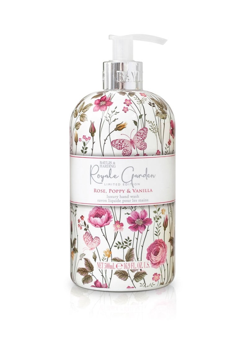 Baylis & Harding Royale Garden Rose, Poppy and Vanilla Hand Wash, 500ml | Vegan | Floral Fragrance | Relaxing and uplifting fragrance | Paraben Free - Image 1