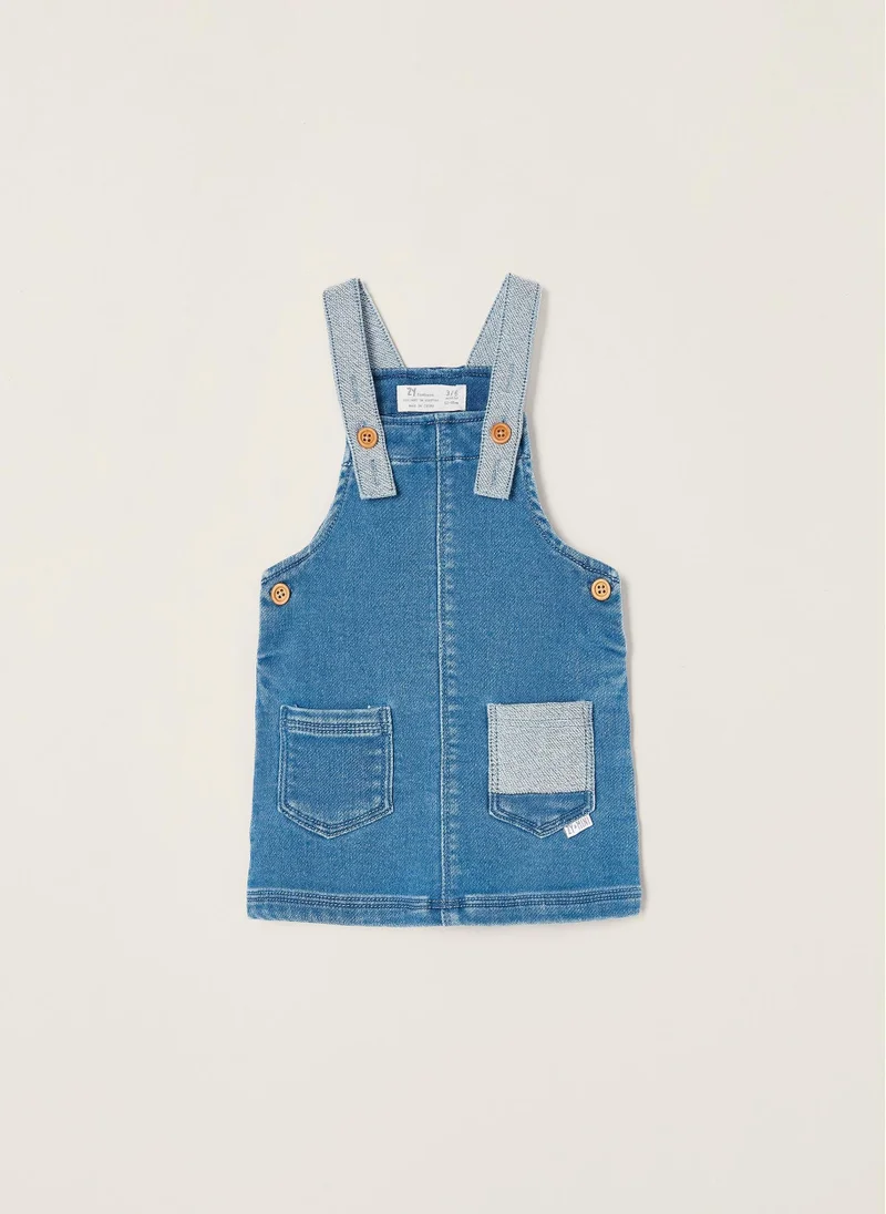 زيبي Cotton Denim Pinafore Dress for Newborn Baby Girls, Blue