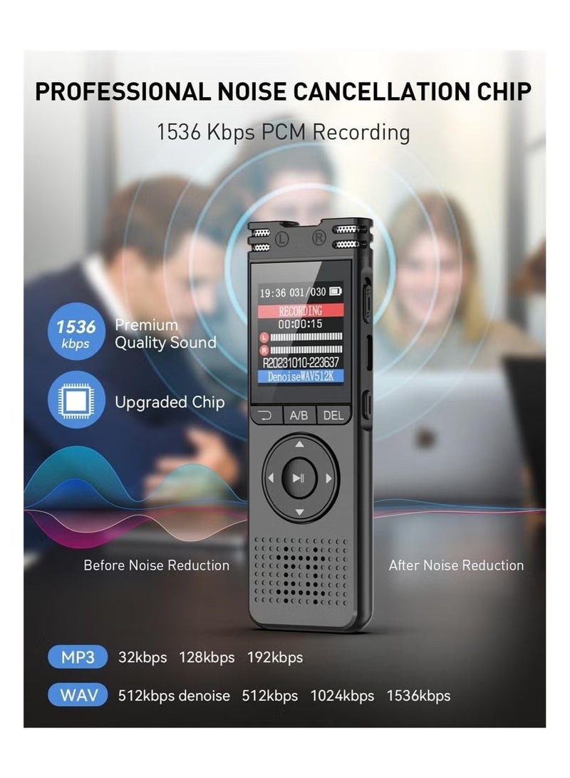 LAESO Voice Recorder 32GB Capacity Voice Activated Recording Device Digital Voice Recorder for Lectures, Meetings, Interviews Audio Recorder with USB Rechargeable WAV/MP3 Tape Recorder (32GB） - Image 4