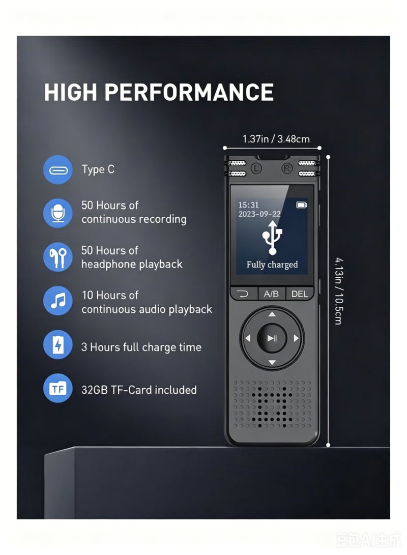 LAESO Voice Recorder 32GB Capacity Voice Activated Recording Device Digital Voice Recorder for Lectures, Meetings, Interviews Audio Recorder with USB Rechargeable WAV/MP3 Tape Recorder (32GB） - Image 5