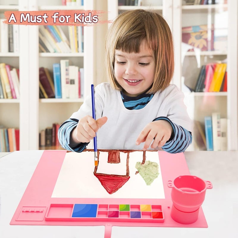 MELUDI Silicone Painting Mat Silicone Craft Mat with Cup and LidSilicone Art MatNon Stick Silicone Sheet for Resin DIY Clay Play Doh Pink - Image 2