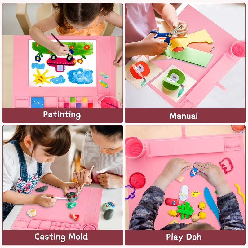 MELUDI Silicone Painting Mat Silicone Craft Mat with Cup and LidSilicone Art MatNon Stick Silicone Sheet for Resin DIY Clay Play Doh Pink - Image 3