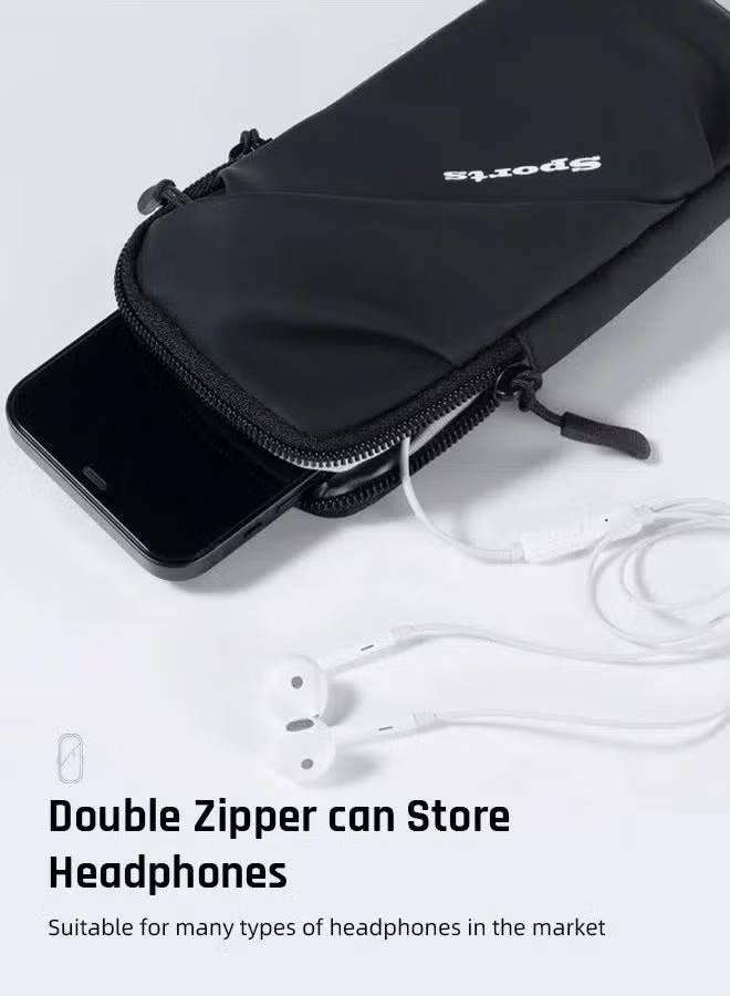 سوار ذراع للهاتف المحمول وحامل للهاتف المحمول وحقيبة ذراع رياضية، جراب ذراع للهاتف مقاوم للماء، سوار ذراع للهاتف للجري، حقيبة جري خارجية للهواتف الذكية حتى 7 بوصات، أسود - Image 2