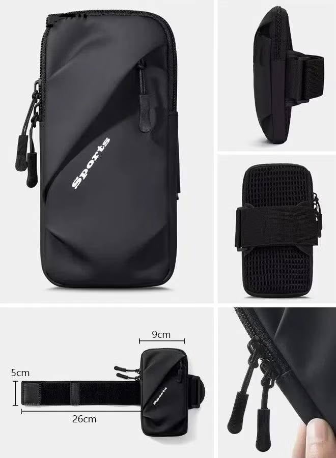 سوار ذراع للهاتف المحمول وحامل للهاتف المحمول وحقيبة ذراع رياضية، جراب ذراع للهاتف مقاوم للماء، سوار ذراع للهاتف للجري، حقيبة جري خارجية للهواتف الذكية حتى 7 بوصات، أسود - Image 4