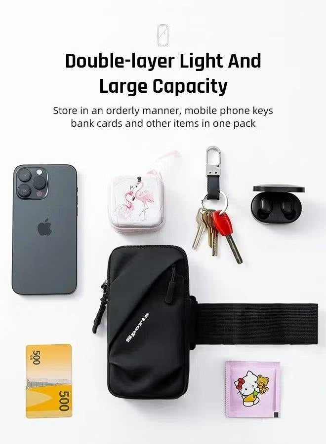 سوار ذراع للهاتف المحمول وحامل للهاتف المحمول وحقيبة ذراع رياضية، جراب ذراع للهاتف مقاوم للماء، سوار ذراع للهاتف للجري، حقيبة جري خارجية للهواتف الذكية حتى 7 بوصات، أسود - Image 3