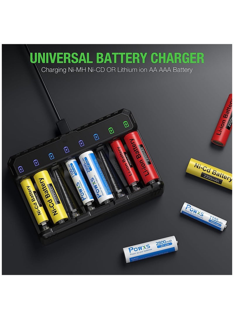 AA Rechargeable Batteries Charger, 8-Bay Pro AA AAA Battery Charger with Type-C Fast Charging, Independent Slot - Image 4