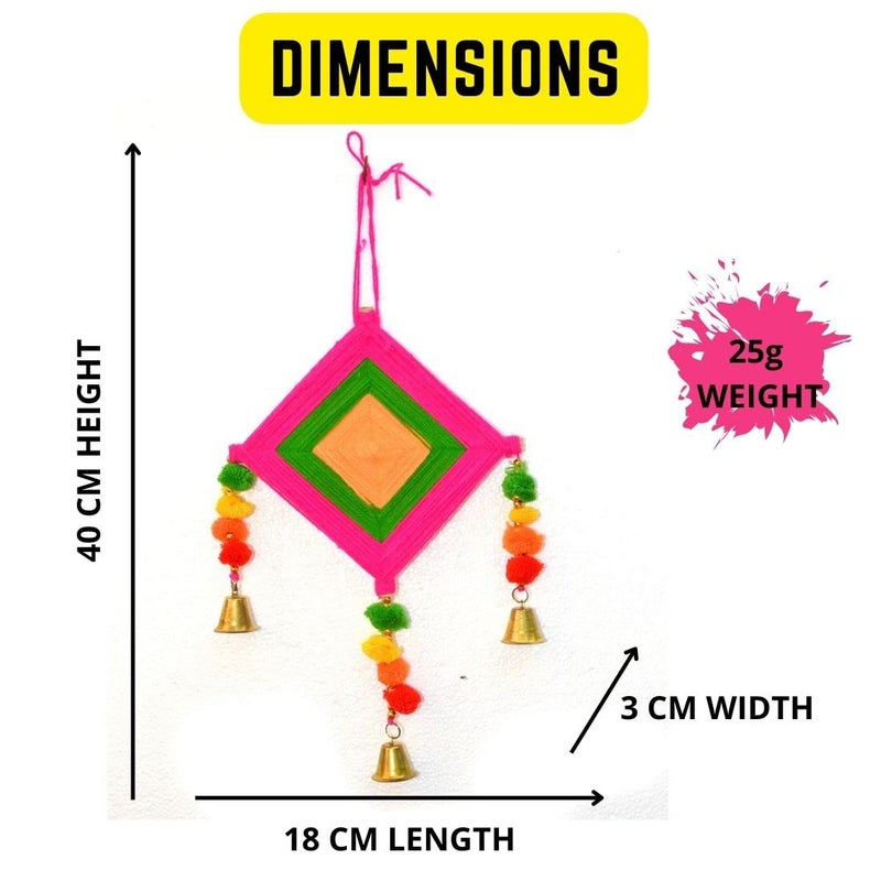 CraftVatika CraftVatika Kites Wall Pom Pom Hanging with Bells Strings Decoration for Home, Office, Door, Window, Haldi, Mehndi, Festival Decoration Items, Multicolor (10 Pc's)  - Image 3
