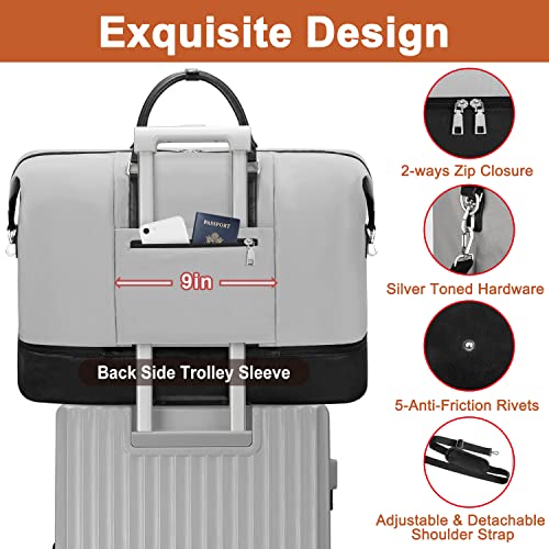 TIBES Travel Weekender Bag for Women, Overnight Bag with Shoe Compartment Oversized Travel Duffel Bag Carry On Tote 21" - Image 5
