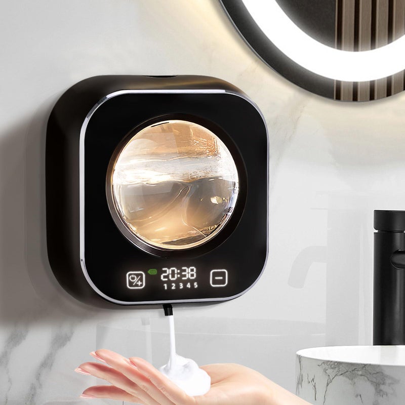 Wekity Automatic Soap Dispenser, 320ML Touchless Smart Hand Soap Dispenser, 5 Adjustable Soap Levels, Rechargeable Wall Mounted Electric Foam Soap Dispenser for Bathroom Kitchen Office (Black) - Image 1