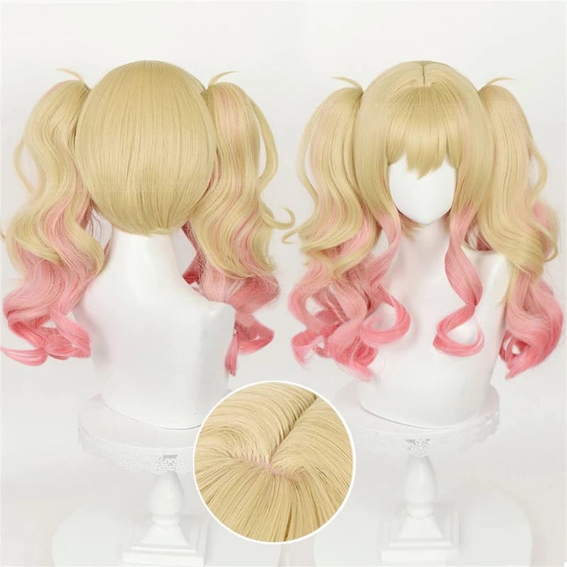 Xingwang Queen Anime Cosplay Wig Blonde Gradient Pink Clip on 55CM Long Wavy Ponytails Party Wigs for Women Girls