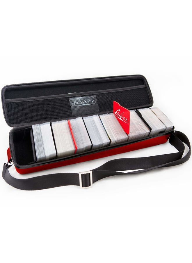 Quiver Time Red Quiver Card Carrying Case - Playing Card Case Holder for Trading Cards, MTG Card Storage Bag Deck Box Card Case (+Wrist & Shoulder Strap, Dividers + 100 Apollo Card Sleeves) - Image 1