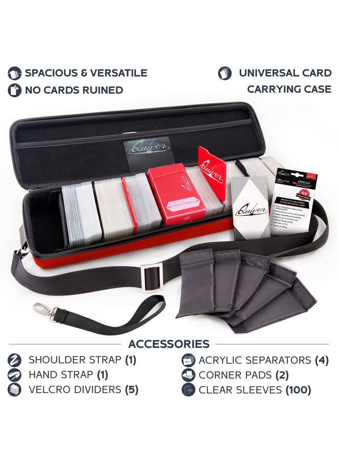 Quiver Time Red Quiver Card Carrying Case - Playing Card Case Holder for Trading Cards, MTG Card Storage Bag Deck Box Card Case (+Wrist & Shoulder Strap, Dividers + 100 Apollo Card Sleeves) - Image 4