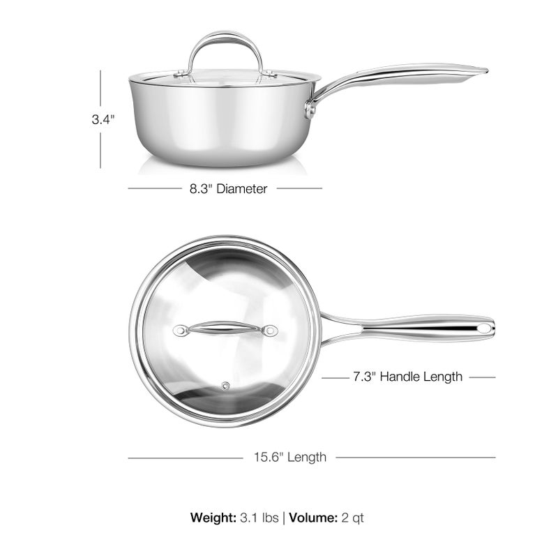 KEAWELL K3 Premium 2-Quart Tri-Ply Stainless Steel Saucepan with Lid, Induction & Oven Safe up to 600Â°F, Even Heating, Professional Cookware for All Stovetops (2-Qt) - Image 4