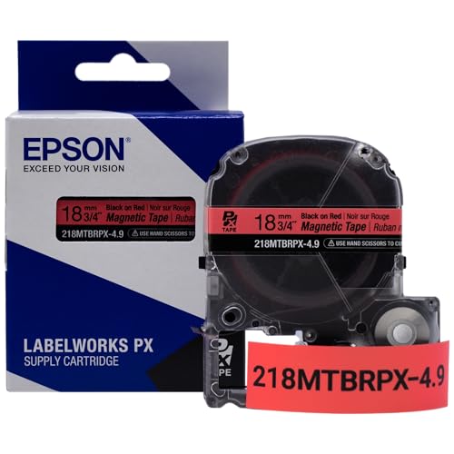 LABELWORKS Epson LABELWORKS 218MTBRPX-4.9 Genuine Magnetic Tape Cartridge - Black on Red Magnet Label Maker Tape - 3/4" (18MM) Wide, 4.9 ft, Red - Image 1
