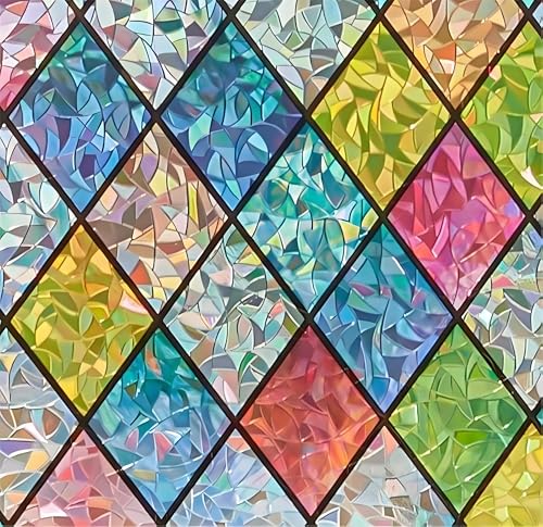 Sunbaby Window Privacy Film Stained Glass Decorative Rainbow Window Cling Decals 3D Static Clings Colorful for Home Decoration AntiUV Heat Control NonAdhesive 236x787 - Image 1