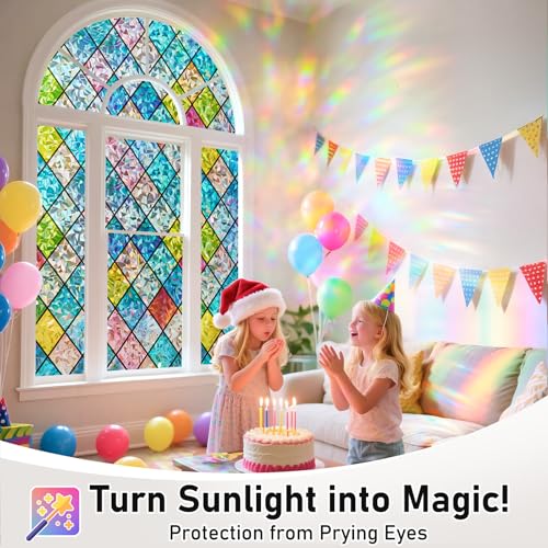 Sunbaby Window Privacy Film Stained Glass Decorative Rainbow Window Cling Decals 3D Static Clings Colorful for Home Decoration AntiUV Heat Control NonAdhesive 236x787 - Image 3
