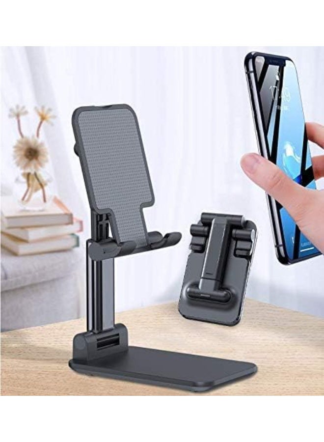 حامل موبايل قابل للتعديل، ارتفاع وزاوية قابلين للتعديل، وسادات سيليكون مضادة للانزلاق، حامل مكتب عالمي متوافق مع الموبايلات والتابلت (اسود) - Image 1