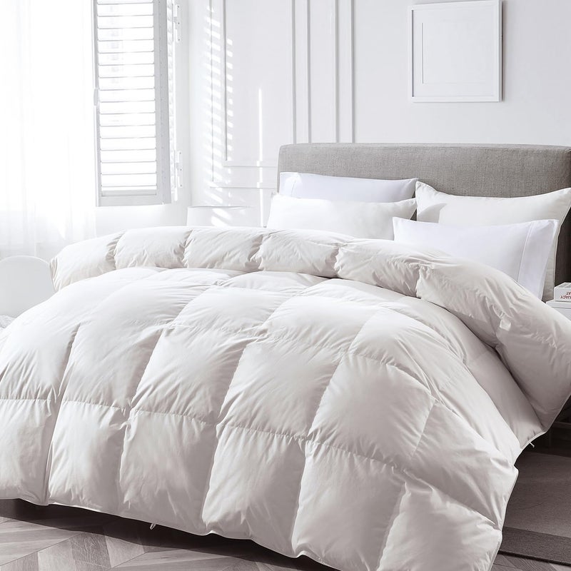 APSMILE Fluffy Down Feather Fibers Comforter King Size, Organic Cotton Cover Down Feather Fibers Duvet Insert for Warm Weather, High Fill Power Lightweight Blanket for Summer (Ivory White, 106x90) - Image 2